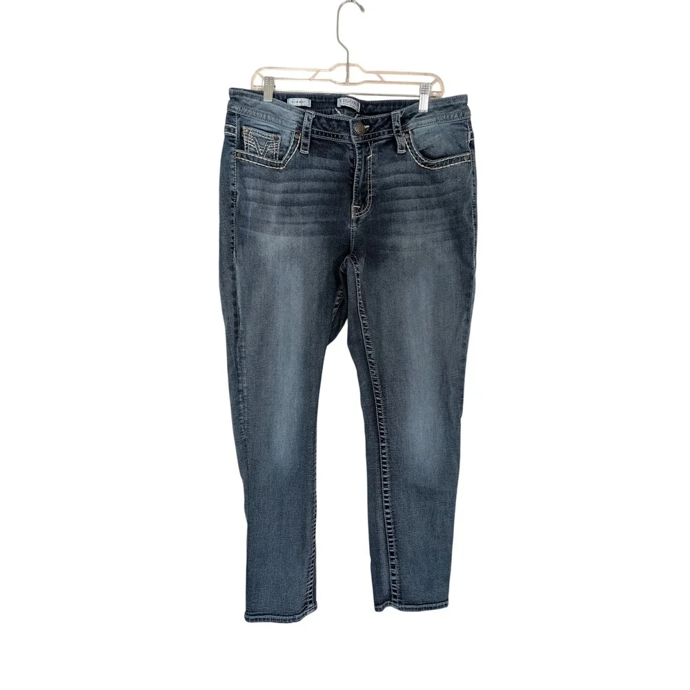 Vigoss‎ Slim Boot Jeans Womens 16 Medium Wash Embroidered Back Pockets Denim